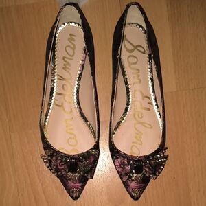 Sam Edelman | Black and Purple Floral Flats